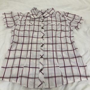Cabela's Womens Size S P White Button Down Plaid Shirt Short Sleeve